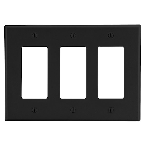 Hubbell Wiring Device-Kellems Wallplate, Mid-Size 3-Gang, 3) Decorator, Black PJ263BK - main